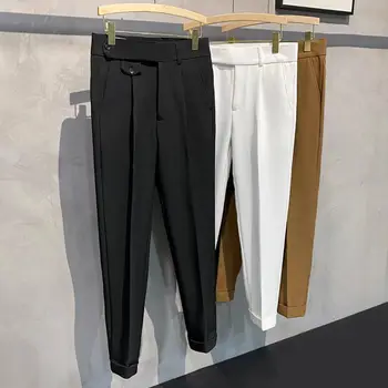 Весенне-осенние мужские повседневные брюки деловой стрейч, приталенный крой, эластичный пояс, брюки для бега трусцой в Корейском классическом стиле, мужские Y14