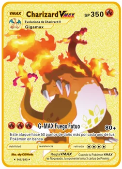 Металлические Карты Pokemon Charizard Железные Карты Pikachu Arceus Mewtwo Lucario Eevee Блестящие Буквы Vstar Vmax Испанская Золотая Карточная Игра