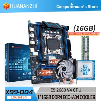 Материнская плата HUANANZHI X99 QD4 X99 с процессором Intel XEON E5 2680 v4 с 1 * 16G DDR4 с комбинированным комплектом кулеров A04