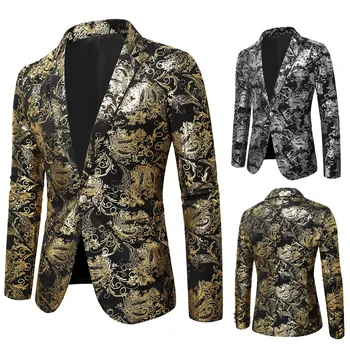 Весенний новый мужской приталенный блейзер, высококачественная деловая повседневная мужская одежда, мужской золотисто-светлый пиджак, размер 3XL-M