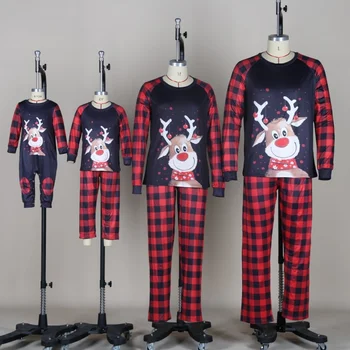 Осенняя европейская и американская рождественская пижама с круглым вырезом и принтом Рождественского Оленя, домашняя одежда для всей семьи