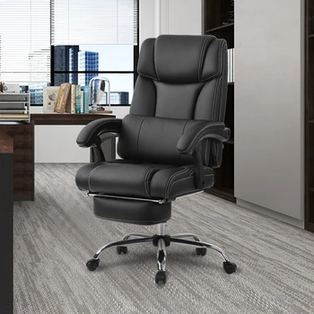 Офисный стул -высококачественная искусственная кожа/Двойная подкладка/Поддерживающая подушка и подставка для ног