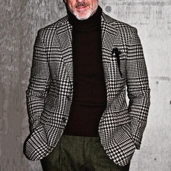 Приталенный клетчатый строгий пиджак для мужчин, британский деловой джентльмен, Универсальный Ретро Тонкий Элегантный повседневный деловой костюм для мужчин