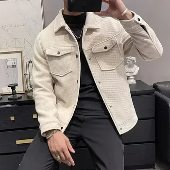 Зимняя модная куртка с мужским отворотом, осенне-зимний новый вельветовый пиджак, роскошный приталенный пиджак в стиле ретро для делового использования в офисе