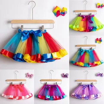 Новая юбка-пачка, юбки для маленьких девочек, детские мини-юбки для вечеринок, танцев, юбки из радужного тюля, короткое платье для девочек, детская одежда