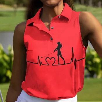 Женский новый гольф PoloNew Golf Polo, весенне-летняя модная рубашка без рукавов с мультяшным принтом, дышащий быстросохнущий топ для тенниса и гольфа