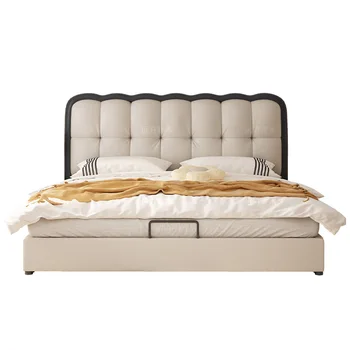 Маленький скальпер в скандинавском кремовом стиле, современная минималистичная итальянская двуспальная кровать, главная спальня, супружеская кровать размера 