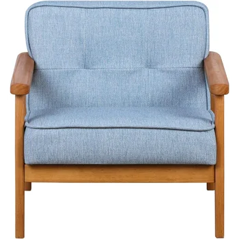 Детское кресло BabyLand, одноместный детский диван-кресло из массива дерева и льняной ткани в подарок малышу (светло-голубой)