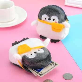 Мультяшный милый Маленький пингвин Нулевой кошелек Плюшевые детские монеты Студенческий подарок Кабель для передачи данных Губная помада Маленькая сумка для хранения