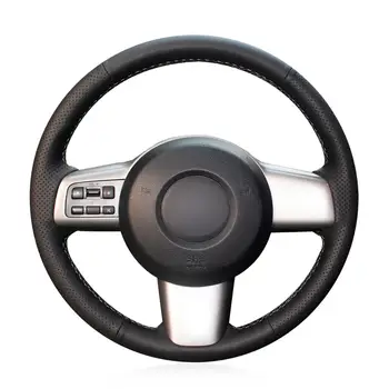 Сшитый вручную черный кожаный чехол на руль автомобиля Mazda 2 2008 2009 2010 2011 2012 2013 2014