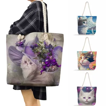 Милые сумки с цветочным животным принтом, женские большие сумки для покупок, модные дорожные Пляжные сумки на толстой веревке, уличная сумка через плечо