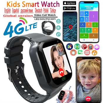 Детские смарт-часы для девочек и мальчиков видеозвонок с полным касанием Wi-Fi 4G Телефон Часы SOS Камера Отслеживание местоположения Детские смарт-часы relojes