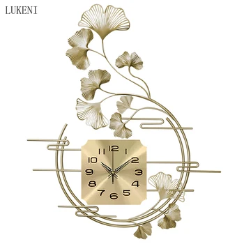 Новый Китайский Стиль Настенные Часы С Листьями Гинкго Украшение Гостиной Часы Домашние Простые Модные Художественные Настенные Часы Легкие Роскошные Часы