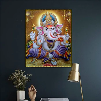 Индуистский Бог Слон Настенное искусство Религия Картина на холсте Современные плакаты и принты с Ганешей Картина для декора домашней комнаты