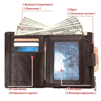 Мужской кожаный бумажник с блокировкой, Держатель для карт, Двойной дорожный кошелек для монет, Органайзер G5AE