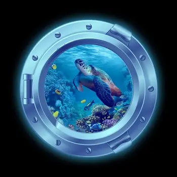 Креативная светящаяся наклейка на стену в виде иллюминатора 3D Vision, Самоклеящиеся светящиеся наклейки на окна в виде морской черепахи для спальни, декор стиральной машины