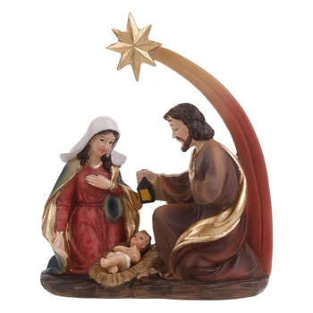 Статуя Святого Семейства Рождественский рождественский набор Религиозные фигурки Украшения для дома