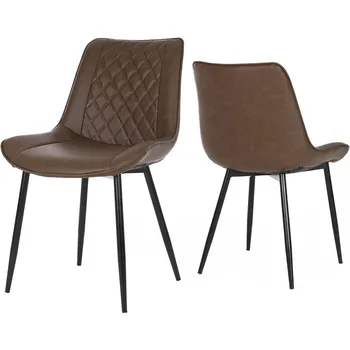 Стул для столовой Набор обеденных стульев из 2 современных приставных стульев середины века с черными металлическими ножками (коричневый) Мебель для дома на колесах