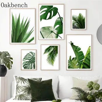 Художественные принты с натуральными растениями, плакат с зелеными листьями, Банановый лист, настенные панно, минималистичная живопись на холсте, плакаты на скандинавскую тему, домашний декор