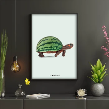 Скандинавский плакат с забавными животными, фруктами и овощами, эстетичный для настенного искусства, кухонный принт на холсте, черепаха, птица, попугай, Домашний декор комнаты