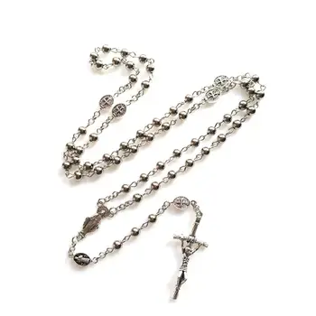 Ожерелье из четок из нержавеющей стали, 6 мм бусин, серебряное ожерелье-цепочка с распятием Иисуса Христа для подвески в виде креста, прямая поставка