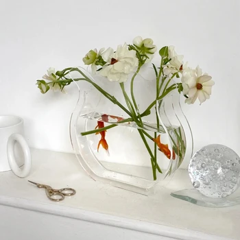 Скандинавская акриловая цветочная ваза Ins Cute Art Геометрическая прозрачная цветочная композиция Рыбные украшения
