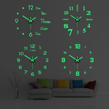 Светящиеся 3D настенные часы Настенные наклейки Креативная Художественная наклейка DIY Home Decor Гостиная Кварцевая Игла Съемная Цифровая