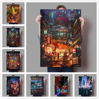 Холст Городские уличные принты Картины Настенное искусство Плакат с ночным видом Модульные Цветные картины для гостиной Современное украшение дома