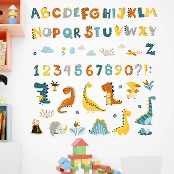 3 листа/набор Акварельных Красочных Мультяшных Динозавров abc Alphabet Наклейки на Стены для Детской Комнаты Детские Наклейки На Стены Детской Комнаты Декор