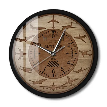 Настенные часы в металлическом каркасе для измерения высоты самолета, бесшумные настенные часы с самолетным высотомером для домашнего декора спальни пилота авиации.