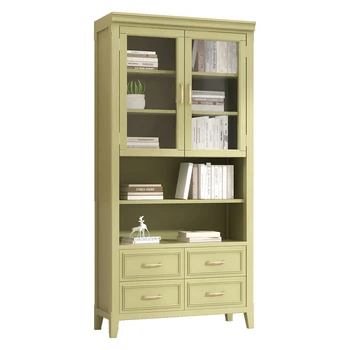 HXL Пасторальный Горчично-зеленый Офисный шкаф для хранения, Пылезащитная витрина, книжный шкаф со стеклянной дверью