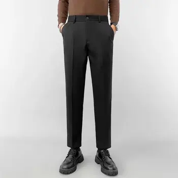 Осенне-зимний деловой повседневный костюм с вафлями и высокой талией, брюки для мужчин, приталенная официальная одежда, костюмные брюки 2024 F240