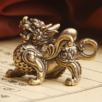1шт Латунная статуя дракона Цилинь в китайском стиле, фигурка для богатства, процветания, удачи, Фэншуй, Винтажные украшения для украшения дома
