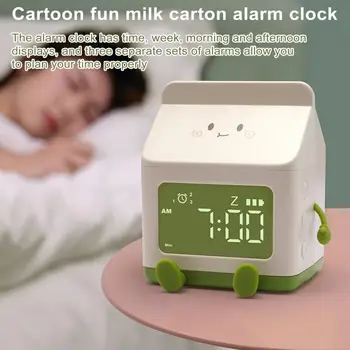 Перезаряжаемый будильник Будильник со светодиодным дисплеем Перезаряжаемый будильник в форме коробки для молока Многофункциональный разборчивый для детей