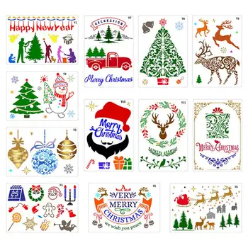 Трафареты для рождественской росписи, трафареты для открыток и вывесок для зимних праздников, трафарет для декора своими руками, шаблон для изготовления открыток Зимой