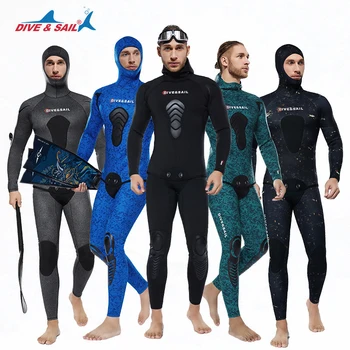 5 мм Неопреновый камуфляжный гидрокостюм для спортивной рыбалки с длинным рукавом и капюшоном из 2 предметов для мужчин, сохраняющий тепло, костюм для подводной охоты, плавания, Водолазный костюм