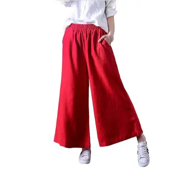 Весенние женские повседневные хлопчатобумажные брюки 2023 года с высокой талией, однотонные, 2 цветных кармана, брюки длиной до щиколоток, широкие брюки, брюки