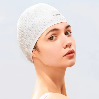 Увеличенная версия, силиконовая шапочка для плавания, женская водонепроницаемая, не душащая Длинные волосы, Защита ушей, Мужские и женские Универсальные