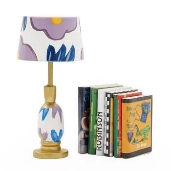 Миниатюрная деревянная настольная лампа Odoria 1: 12 и книги 6шт в стиле ретро, модель светлой книги, гостиная, спальный гарнитур, аксессуары для кукольного дома, декор