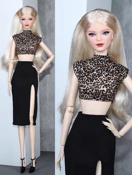 Комплект одежды/ леопардовый топ + черная открытая юбка/ костюм для куклы длиной 30 см, летняя одежда для куклы Барби 1/6 Xinyi FR ST