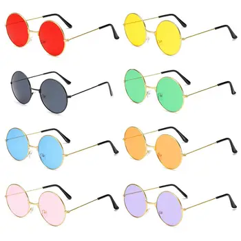 Женские мужские очки для дискотеки в стиле хиппи, круглые очки, круглые солнцезащитные очки, металлические солнцезащитные очки