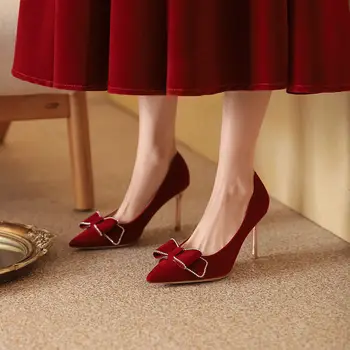 Свадебные туфли, новинка 2023 года, женские туфли-двойки Xiuhe на тонком каблуке, красные туфли на высоком каблуке, свадебные туфли, французские тонкие туфли