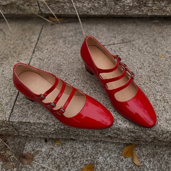 Хэйхайские туфли Mary Jane 2023, Новые французские элегантные женские туфли на высоком каблуке с круглым носком и однолинейной пряжкой с неглубоким носком.