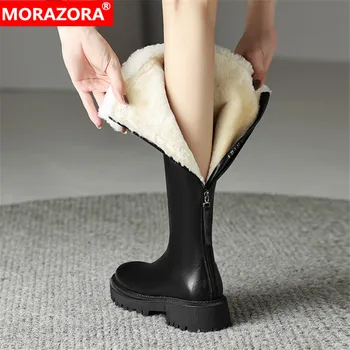 MORAZORA 2023, Новое поступление, модные женские ботинки из натуральной кожи, зимние сапоги до колена, женские ботинки на платформе с застежкой-молнией