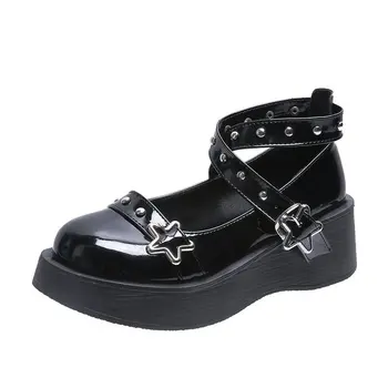 Женская обувь на платформе Jk Uniform Lolita Metal Punk Черная Обувь Lo Niang В стиле Loli Girl Style Kawaii Косплей Мэри Джейнс Готическая обувь