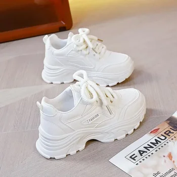 Осень 2023, Новые белые туфли, женская спортивная повседневная обувь, Модные кроссовки Daddy Ins с высоким рисунком