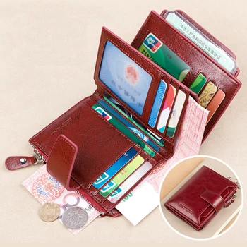 Женские кошельки Fahion из натуральной кожи с блокировкой RFID, короткий кошелек для монет, многофункциональный держатель для карт на молнии большой емкости, зажимы для денег