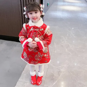 2023 Новогодние Комбинезоны На Возраст От 2 до 8 Лет Для Малышей, Красный Наряд Принцессы На День Рождения, Зимнее Китайское Платье Чонсам Для Маленьких Девочек