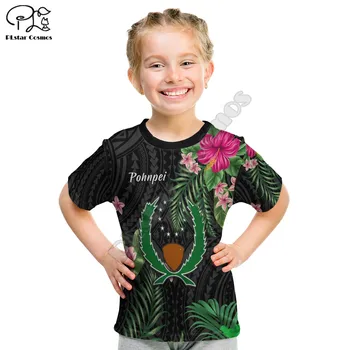 Футболка Pohnpei Micronesia с тропическими цветами, детская одежда, Летняя футболка с 3D-принтом с коротким рукавом, топы для мальчиков, футболки для девочек