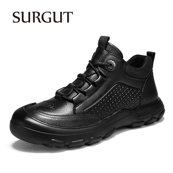Мужская рабочая обувь из натуральной кожи бренда SURGUT, спортивная нескользящая походная обувь с высоким берцем для мужчин, размер обуви 46